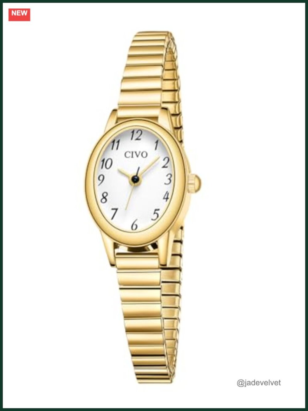 Small Gold Watch with Expansion Band Easy Read Arabic Numerals